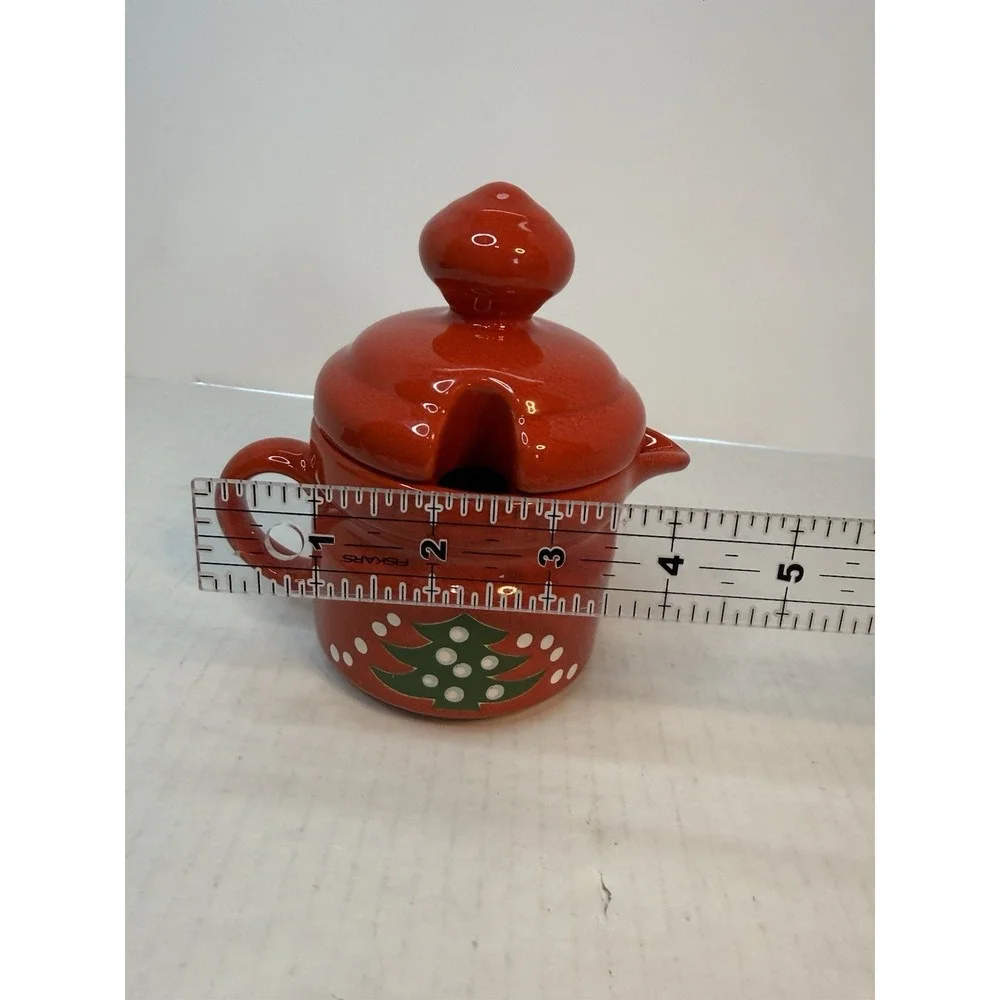 Waechtersbach Red Christmas Tree Cups & Saucers Set Of‎ 4 Creamer w/ Lid Germany